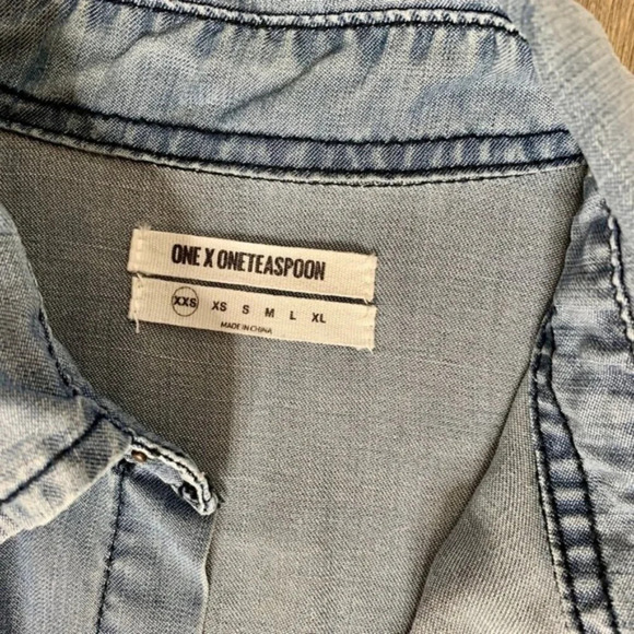 One Teaspoon Medium Wash Denim Button Down Shirts Chambray Dallas Tencel XXS - Picture 12 of 15